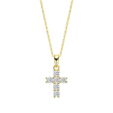 Imagem de TIRROMAJA Novo colar com pingente de cruz Moissanite colorido 2025 3 mm 0,6 Cttw D para mulheres S925 prata 18K banhado a ouro 18K joias finas presentes acessórios modernos presente criativo