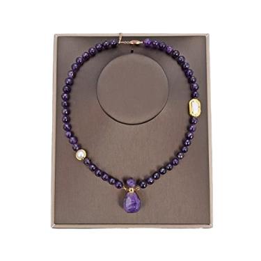 Imagem de URMIBDAI Colares femininos Jóias Cultivadas Branco Barroco Keshi Pave Pérola Facetada Redondo Ametista Colar Pingente de Ametista para Mulheres