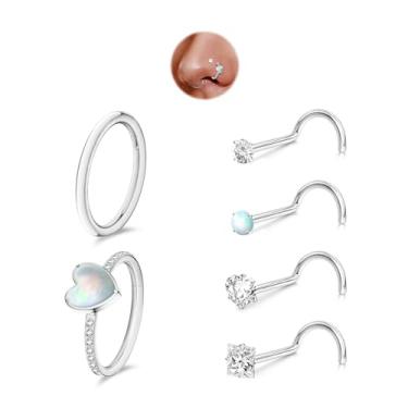 Imagem de davka 6 peças de argolas de nariz de 18 g e 20 g para mulheres e homens, conjunto hipoalergênico de aço 316L articulado/saca-rolhas narina/hélice de septo/piercing de cartilagem, 1.0*8, Aço inoxidável