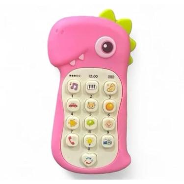 Imagem de Telefone Musical Infantil em Formato de Dinossauro – Com Luzes, Sons e Botões Interativos – Cores Sortidas (Verde, Rosa, Azul) Brinquedo Mordedor 2 em 1 Baby Phone +50 Sons Luzes (rosa)