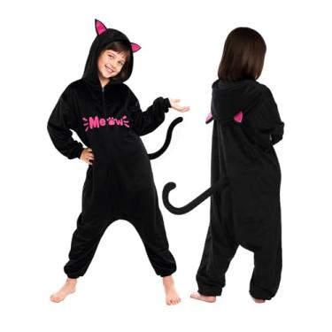 Imagem de ROC PARTY Fantasia de animal com capuz para crianças de 4 a 12 anos - Roupa unissex de fantasia de animal de Halloween e cosplay para meninos e meninas (gato miau, 8 a 10 anos)