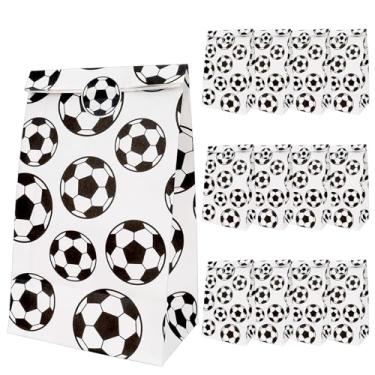 Imagem de eowqeiur 12 sacos de papel de futebol (12 x 20 cm) com adesivos para presente, guloseimas, doces, lanches, lembrancinhas, suprimentos para decorações
