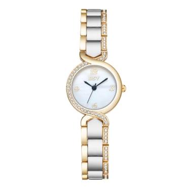 Imagem de BOSHIYA Relógio Lady Gold, design de caixa redonda, mostrador branco numeral romano, pulseira de aço inoxidável, equipado com ferramenta de ajuste, função resistente à água, Concha de ouro e prata - C
