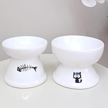 Imagem de kit 2 Comedouro Gato Luxo Bebedouro Cerâmica Função Cães Pratico Pet Orgânico(KIT 2 M/G BRANCO COMD BEBED)