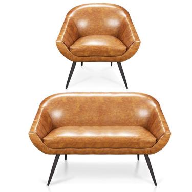 Imagem de Kit 01 Namoradeira 02 Lugares E 01 Poltrona Giovana Corano Nozes Pés Palito De Ferro