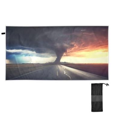 Imagem de ATTX Toalha de praia preta Tornado 79 x 188 cm - Cobertor leve de microfibra resistente à areia de secagem rápida para piscina, ioga, academia e viagens | Esportes de banho de natação multiuso #441