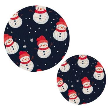 Imagem de Blueangle 2 peças de suporte de panela de tripé de boneco de neve fofo - conjunto de pegadores de panela de tecido redondo - almofadas quentes trançadas de algodão - porta-copos - tapetes de mesa para