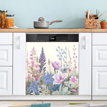 Imagem de ATTX Capa magnética para lava-louças flores aquarela, 58,4 cm C x 66 cm A decoração da capa da máquina de lavar louça, decalques de armário doméstico eletrodomésticos adesivos #114