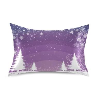 Imagem de Blueangle Fronha de cetim branca com árvores de Natal para cabelo e pele, tamanho padrão (51 x 66 cm) - Capas de almofada de cetim refrescantes com fecho de envelope (430)