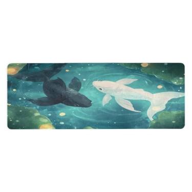 Imagem de SEHANY Tapete de ioga com peixe Koi branco e carpa preta, antiderrapante, antiderrapante, para mulheres e homens, 180 x 66 cm, tapete de treino para pilates em casa, exercícios de chão com bolsa de
