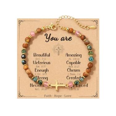 Imagem de Presente de melhor amiga para mulheres, pulseira de cruz cristã para mulheres, presentes de aniversário de batismo e páscoa para mulheres, pulseiras de amizade de melhor amiga, presentes de