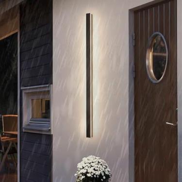 Imagem de Lâmpadas de parede LED ao ar livre IP65 à prova d'água Arandela de alumínio moderna preta longa faixa de luz iluminação de parede interior/exterior para jardins terraços escadas corredor (luz natural