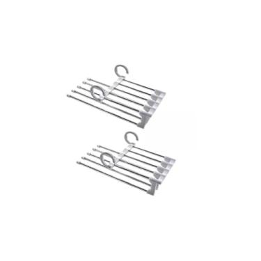 Imagem de Cabide Multifuncional com 5 Divisórias, Aço Inox e Plástico, Retrátil, Horizontal ou Vertical, 33cm x 14cm, para Calças, Blusas, Gravatas, Cachecóis, Toalhas