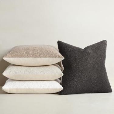 Imagem de Topfinel Capas de almofada cinza neutra Boucle 45,7 x 45,7 cm conjunto de 4 almofadas decorativas de sala de estar moderna em cores contrastantes com forro de algodão de linho minimalista cadeira sofá
