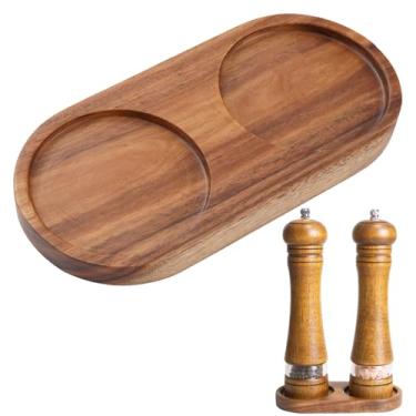 Imagem de Suporte de sal e pimenta, suporte de sal, bandeja de sal e pimenteiro, saleiro e pimenteiro com suporte, saleiro e pimenteiro de madeira para moinhos de cozinha, suporte de armazenamento de shakers