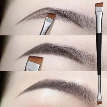 Imagem de 2 pincéis de maquiagem para olhos de ponta dupla, portátil, pincel de sobrancelha, angulado, cabeça plana, pincel ultrafino para sombra, ferramentas de maquiagem, 13,5 cm