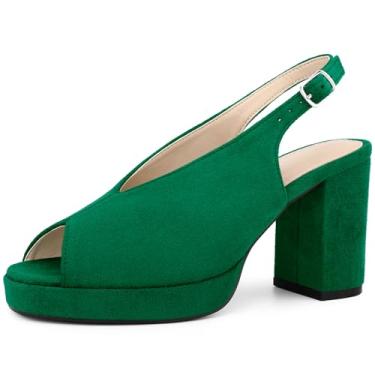Imagem de Allegra K Sandálias femininas de salto grosso com salto plataforma e bico quadrado, Verde, 36