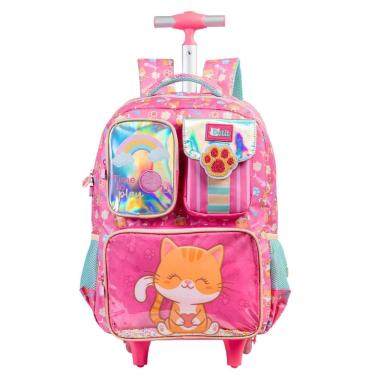 Imagem de Mochila Escolar Gato Confetti Menina Rodas E Costas 16058