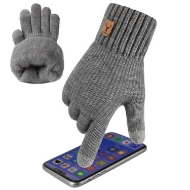 Imagem de Luvas de inverno para tela sensível ao toque – Luvas térmicas de malha de lã quente para tela sensível ao toque com forro macio para homens dirigindo corrida digitando, Cinza, G
