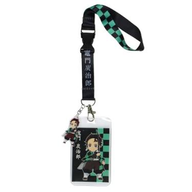 Imagem de Cordão de pulso com design de tabuleiro de damas Demon Slayer com cartão de identificação e pingente de plástico Tanjiro Kamado de 5 cm para chaveiros, carteira