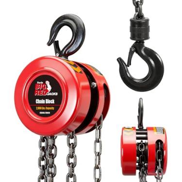 Imagem de Big RED Grua de corrente manual de 1 tonelada, capacidade de 907 kg, elevação de 2,4 m, bloco de corrente manual com ganchos de segurança para armazém, uso automotivo e industrial