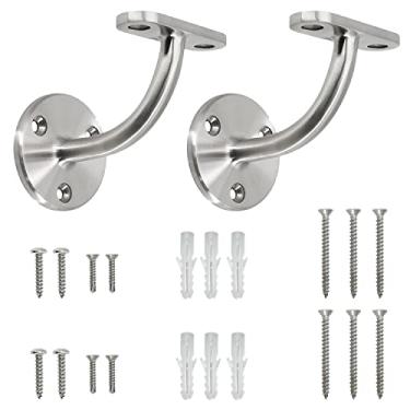 Imagem de Suporte de trilho de parede de aço inoxidável 316 [grau marinho] para trilho de madeira e metal para escadas, tubo quadrado de superfície plana, cetim, 2 Pack, Satin Finish