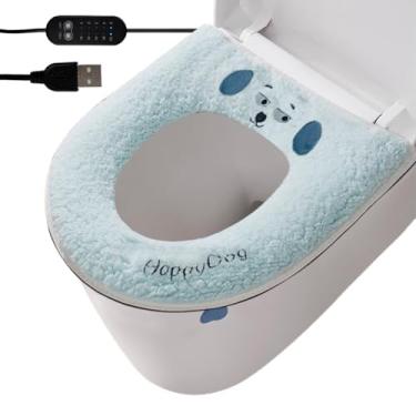 Imagem de Assento sanitário quente | com 5 configurações de temperatura e temporizador lavável - capa macia para aquecedor de assento de vaso sanitário - para banheiro, banheiro, hotel, apartamento, dormitório