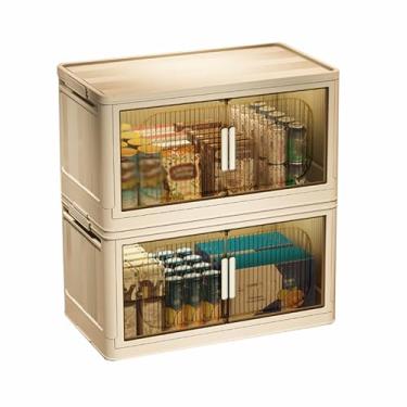 Imagem de SPXMQSS Caixa de armazenamento com tampa, caixas de armazenamento empilháveis com abertura frontal, caixas de armazenamento de plástico dobráveis com portas e rodas magnéticas, para quarto, sala de
