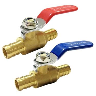 Imagem de Joywayus 2 peças de válvulas de esfera PEX, válvula de desligamento de porta completa de latão PEX de 1/5.1 cm, quente (vermelho) frio (azul) de parada de água
