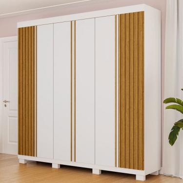 Imagem de Guarda-Roupa Casal Eliza 6 Portas Ripadas 6 Gavetas 100% Mdf Flex Branco/Cinamomo - Acp Móveis