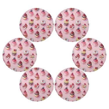 Imagem de Wassud Jogo americano conjunto de 6 tapetes redondos com estampa de bolo fofo para cozinha e jantar, tapetes laváveis e resistentes ao calor, decoração de mesa 39 cm