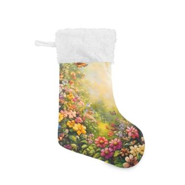 Imagem de xigua Jardim Flores Coloridas Meias de Natal Personalizado Grande Doces Presente Pendurado Meias de Natal Decoração para Família, Enfeites de Festa de Férias, Decoração Lareira