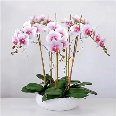 Imagem de YYBOES Orquídea artificial de seda 3/5/6 flores orquídea borboleta artificial em vaso com vaso flor artificial grande floral falso