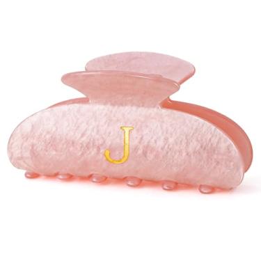 Imagem de Fycert Presente de aniversário para meninas, clipes de cabelo com inicial personalizados, garras de cabelo, presentes para professores de 3, 4, 5, 6, 7, 8, 9, 10, 11, 12, 13 anos, meninas - rosa, J