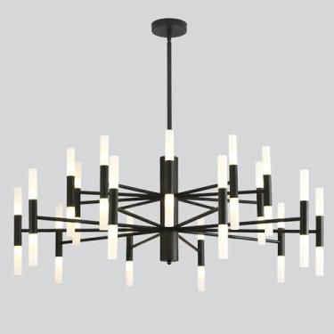 Imagem de Luminária de teto vintage estilo Sputnik preta com 40 lâmpadas, design moderno de meados do século XX, em LED, para quarto ou estilo casa de campo.