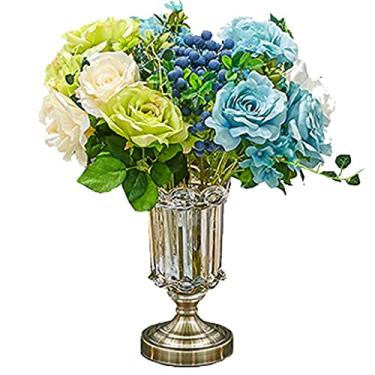 Imagem de YYBOES Vaso de vidro para decoração de vaso de flores, conjunto de vaso decorativo de cristal de bronze estilo clássico europeu, decoração de casa, sala de estar, mesa de jantar, ornamentos, flores