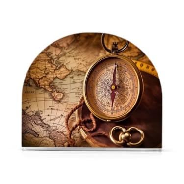 Imagem de Wassud Porta-guardanapos de acrílico com mapa de bússola antigo, dispensador de guardanapos de papel moderno em forma de U para mesa, cozinha, sala de jantar, bancada 1 peça (comporta 50-60