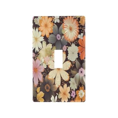 Imagem de Wassud Placa de cobertura de interruptor de luz, capas de tomada decorativas, placa de parede para tomadas elétricas, flor marrom claro, interruptor único 11,5 x 7,6 cm