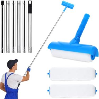 Imagem de Lanties Rolo de pintura de teto sem gotejamento Kit de extensão de 1,8 m incluído 3 peças Rolo de pintura de teto de 25 cm com escudo e cabeça ajustável sem gotejamento pincel sem respingos para