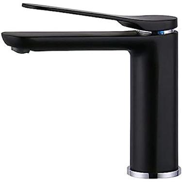 Imagem de LMJYU Torneira de torneiras de cozinha e banho, torneira de lavatório de cobre para banheiro tinta preta válvula de mistura de água quente e fria torneira da bacia