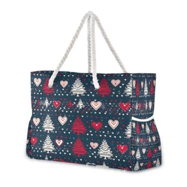 Imagem de Wassud Bolsa de praia com fundo de Natal (2) bolsas de praia grandes para mulheres, impermeável, à prova de areia, bolsa de viagem com zíper e bolso para piscina, academia, acampamento