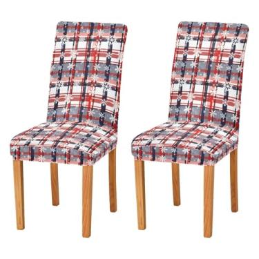 Imagem de Wassud Capas de cadeira vintage xadrez de flocos de neve para jantar capas elásticas de cozinha protetores de assento laváveis, conjunto de 2