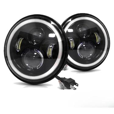Imagem de Farol 7' LED para Carro Moto DRL Seta Âmbar IP67 Alta Baixa 5 Funções 8000 Lumens Angel Eyes Kit com 2UN