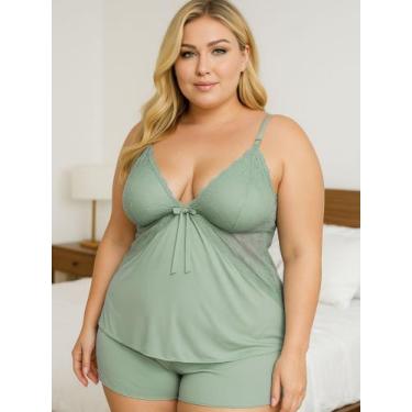 Imagem de Baby Doll Plus Size Espera Marido Short - c12 SIMONE, Verde, 50/52 GG