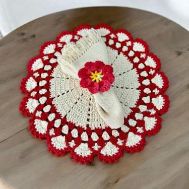 Imagem de Sousplat Descanso de Prato Romântico 38cm Crochê Artesanal - Croche Ma