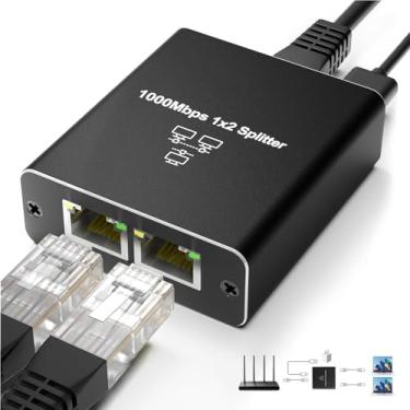 Imagem de Divisor Gigabit Ethernet 1 a 2, switch Ethernet RJ45 de 1000 Mbps com cabo de alimentação USB C, divisor de Internet de alta velocidade para cabo Cat5/5e/6/7/8