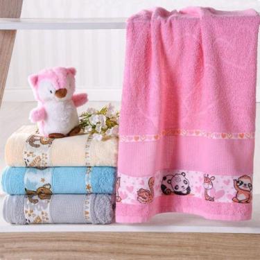 Imagem de Kit Toalha De Banho E Rosto Infantil Com Barra Ponto Cruz - BENE CASA