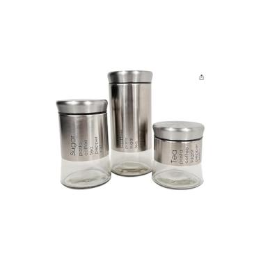 Imagem de Jogo de 3 Potes para Mantimentos com Tampa Rosca, Vidro e Aço Inox, 635ml, 940ml, 1750ml