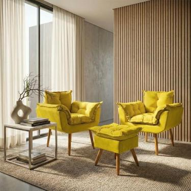 Imagem de Kit 2 Poltronas Decorativa Com Puff de Brinde Para Sala Recepção Manic