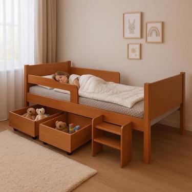 Imagem de Cama Infantil com 2 Baus Organizador e Escada Luna Plus Nature - MOVEL